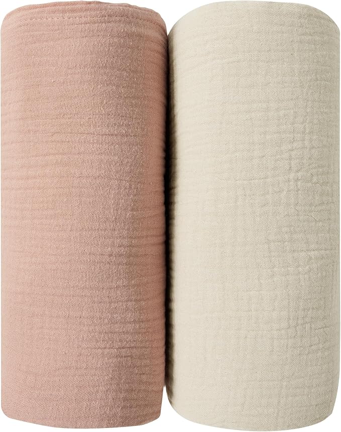 JELLYMONI Muslin Swaddle Blankets for Unisex, 2 Pack Newborn Receiving Blanket, Large 47 x 47 inches Soft Breathable Muslin Baby Blanket for Newborn Boys & Girl