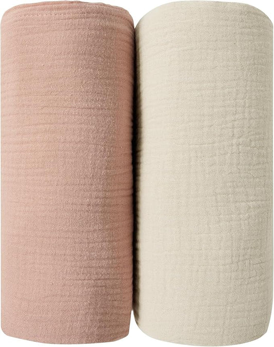 JELLYMONI Muslin Swaddle Blankets for Unisex, 2 Pack Newborn Receiving Blanket, Large 47 x 47 inches Soft Breathable Muslin Baby Blanket for Newborn Boys & Girl