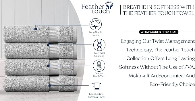 Delara Organic Cotton Luxuriously Plush Bath Towel Pack of 4 | GOTS & OEKO-TEX Certified | Premium Hotel Quality Towels | Feather Touch Technology|650 GSM Long Staple|Soft, Quick Dry & Ultra-Absorbent
