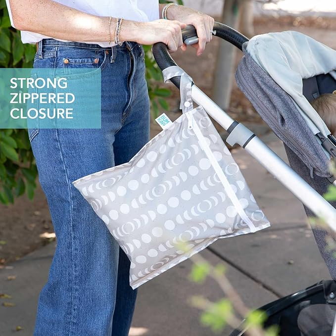 Bumkins - Waterproof Wet Bag & Clear Travel Bags - For Beach, Baby, Travel, Swim Suit, Cloth Diapers, Pump Parts, Pool, Gym, Toiletries - Reusable & Easy to Clean - Lunar Gray - 4 Pack