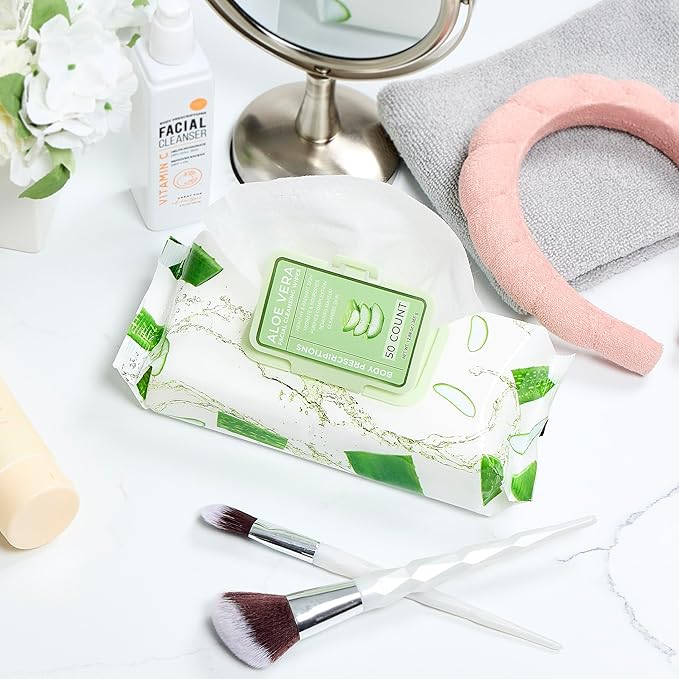 Body Prescription Makeup Cleansing Wipes - Gentle and Effective Face Wipes, 50 Count (Pack of 4), Aloe Vera