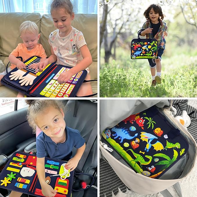 Montessori Busy Board for Boys 3 4 5 Year, Sensory Toys for Toddlers 1-4, Ideal for Travel and Preschool - ABCs, 123s, Shapes, Colors, Animals, Weather, Birthday Gifts