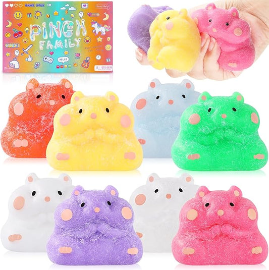 8Pcs Taba Squishy Hamster Squeeze Toys, Fidget Toy, Kawaii Squishies Sensory Toys, Pinch Family Squishy Cat Paws Mochi Toys,Stress Relief for Party Favors,Novelty Things for Adults Kids
