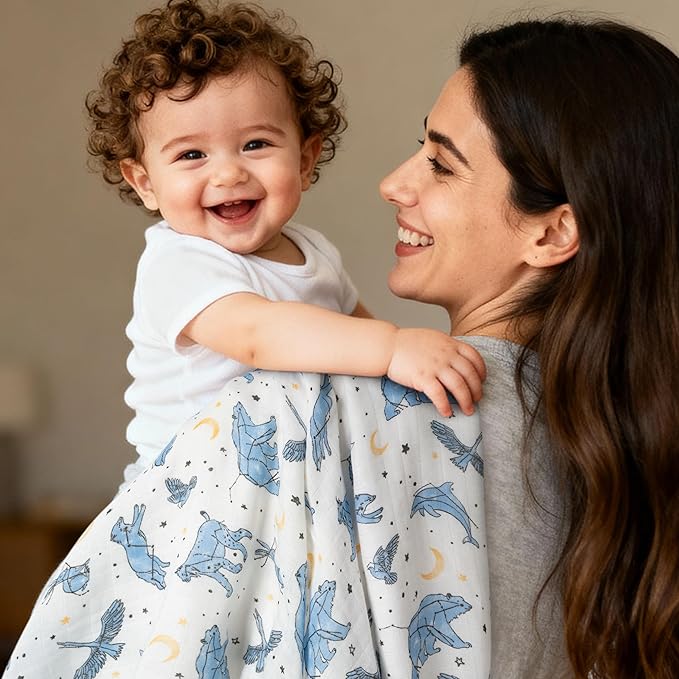 GLLQUEN BABY Muslin Swaddle Blankets 4-Pack Breathable Receiving Blankets (35" x 40") Soft Baby Blankets for Girls and Boys Newborn Essentials Muslin Burp Cloths Swaddle Wrap Baby Gift(Cosmos)