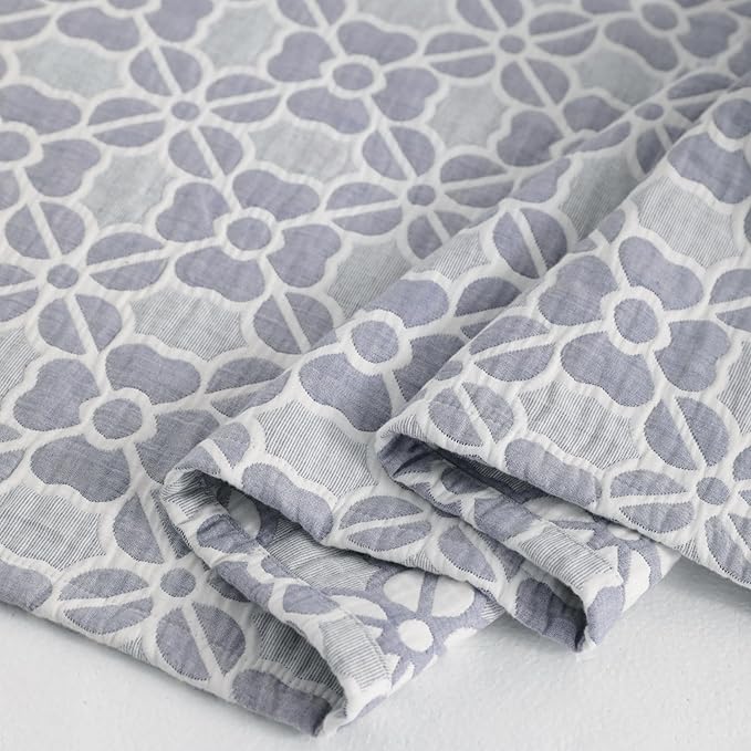 NTBAY 3 Layer Toddler Blanket, Muslin Cotton Jacquard Bed Blankets, Lightweight Thermal Baby Blanket, Super Soft and Warm Crib Blanket for All Seasons, Decoration Gift, 30"x40", Blue Clover