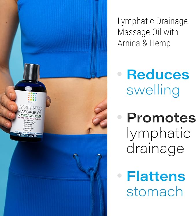 Arnica & Natural Hemp Seed Lymphatic Drainage Massage Oil & Post Liposuction Massage Roller Stick Bundle, for Fibrosis Treatment, Manual Lymph Drainage & Post Surgery Recovery