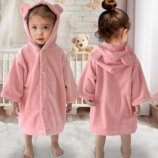 VOOVA & MOVAS Toddler Bath Towel with Bear Ear Hood, 0-3Years | 100% Cotton, Ultra-Soft & Absorbent | Gentle for Sensitive Skin, Bathroom, Pool & Beach Towel | Newborn, Coral
