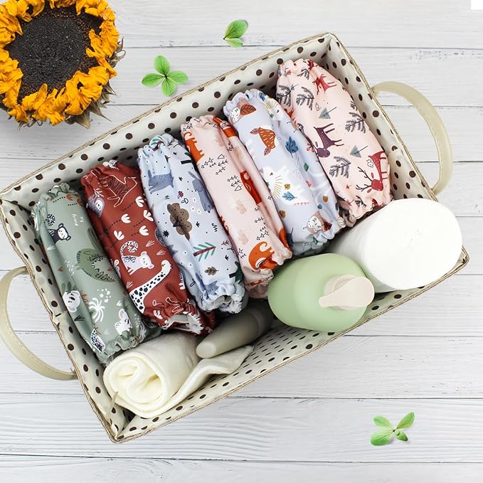 Mama Koala 3.0 Cloth Diapers for Babies with AWJ Lining, 6 Pack with 6 Natural Cloth Diaper Inserts - Reusable and Washable Pocket Diapers (Animals in The Forest)