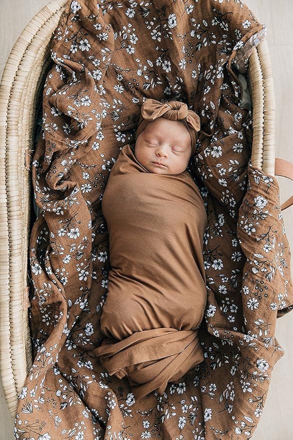 Mebie Baby Mustard Stretch Swaddle, Modern and Neutral Swaddle Blanket for Baby Girl, Soft Baby Blankets, Newborn Swaddle Blanket, 0-3 Month, Comfy Wrap, Baby Essentials & Gifts (47" x 47")