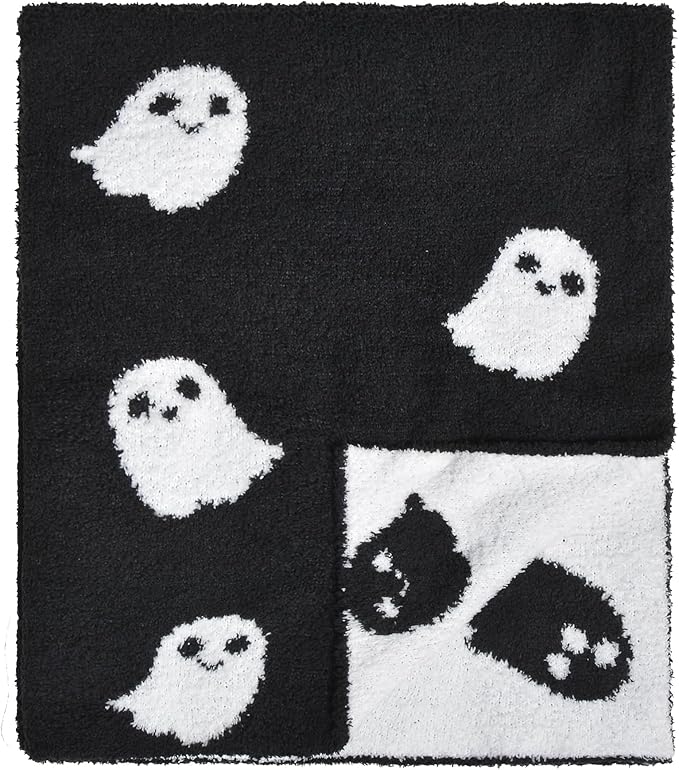 Halloween Decor Soft Baby Blanket Cozy Swaddling Blanket for Newborn Nursery Kids 30x40 Inch Black Ghost