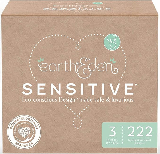 Earth & Eden Sensitive | Eco-Conscious & Hypoallergenic Diapers | Size 3 | 222 Count