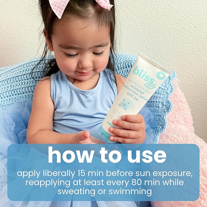 Bliss Baby Sunscreen, Premium SPF 50 Sunscreen Mineral Lotion, Natural Zinc Oxide, Hypoallergenic, Non-toxic, Water-Resistant, Vegan, Sensitive Skin - For Babies, Toddlers, Kids & Whole Family