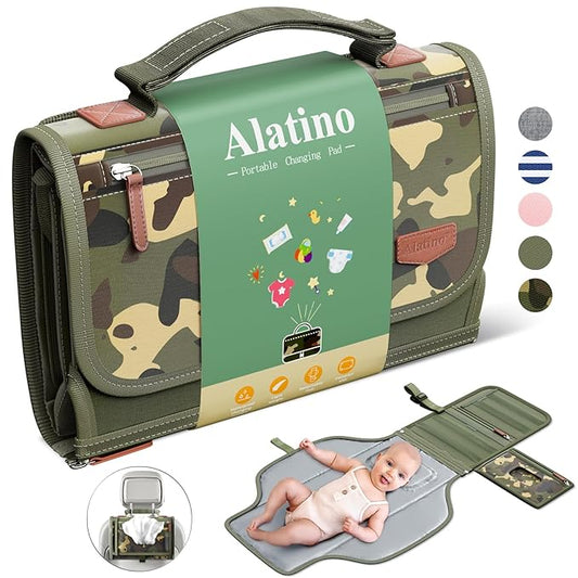 Portable Diaper Changing Pad for Baby, Detachable Travel Changing Pad with Baby Wipes Pocket, Gifts for Baby Shower, Newborn Girls and Boys (Green Camo)