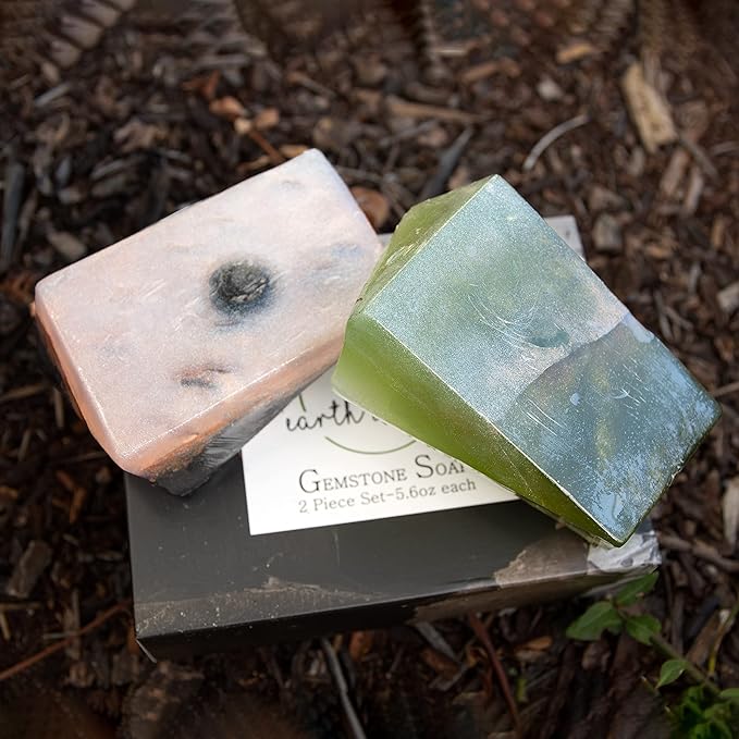 Rock Soap Gift Set of 2- Mothers Day Gift- Decorative Scented Gemstone Soap with Crystals (Jade & Black Obsidian) Inside- with Natural Ingredients & Essential Oil