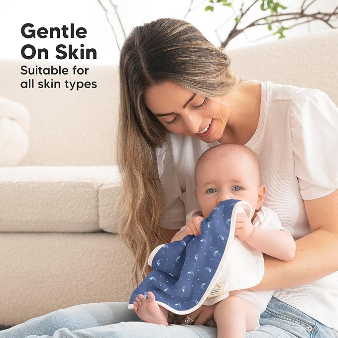 5-Pack Muslin Burp Cloths Baby Boy, Girl - Very Absorbent Baby Burp Cloth Rags, 8-Layers Viscose Derived from Bamboo Cotton Muslin Towel, Super Soft Spit Up Rags, No Shrink Washcloths (Marine Muse)