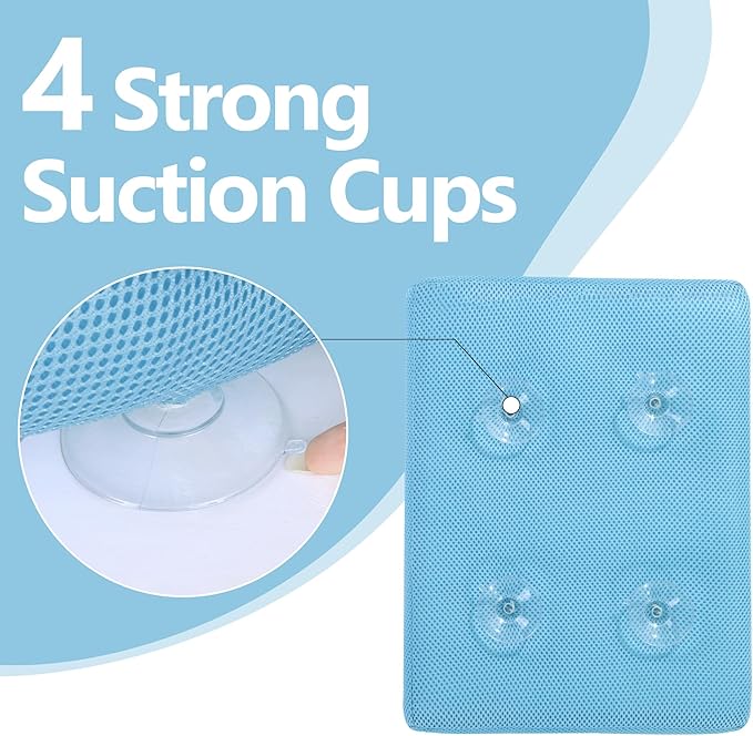 MABOZOO Bath Cushion for Tub with Powerful 4 Non-Slip Suction Cups,Quick Dry Mesh Bathtub Mat,Spa Pillow Bath Accessories for Adults Indoor Outdoor (Blue)