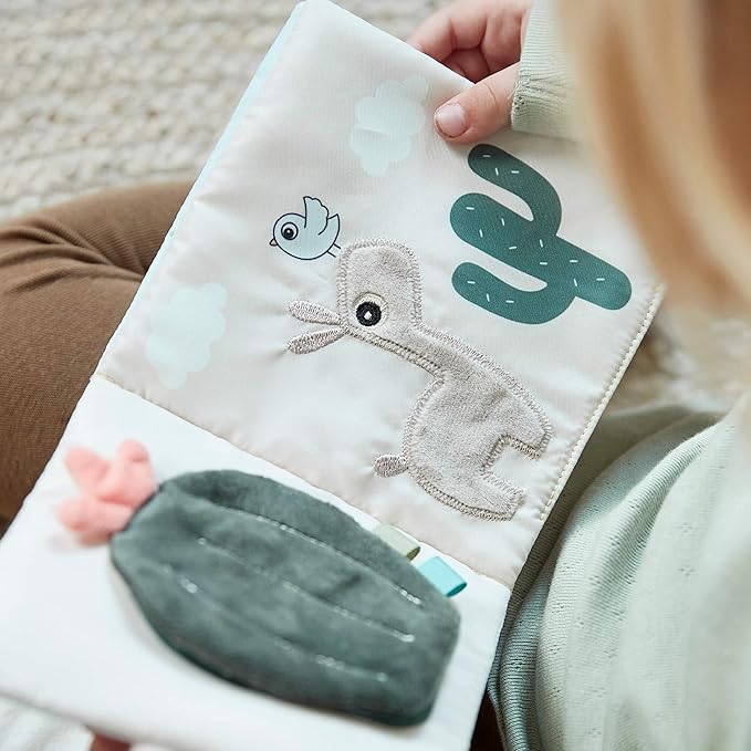 Done by Deer Activity Book for Babies – Lalee Soft Sensory Baby Book with Teether Mirror and Crinkle Sounds – Baby Toy for Tummy Time and Early Development – Beige, 7.7 x 5.7 inches