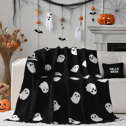 JOOJA Halloween Decor Soft Cozy Kid Blanket for Bed Couch Sofa 50x60 Inch Black Ghost