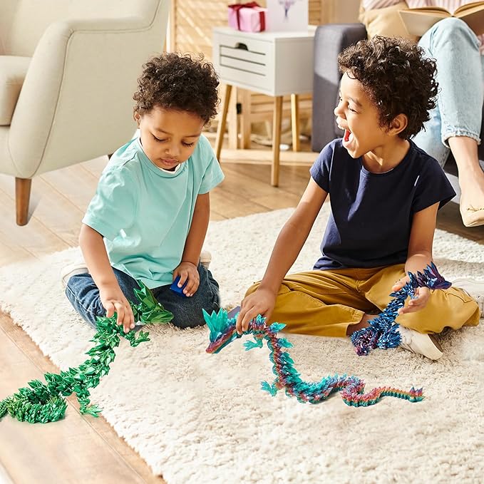 30'' 3D Printed Dragon - 3D Printed Toys, Articulated Crystal Dragon Large Rainbow Animal Fidget Toy, Decor Huge Dragons Collectible Figurines(Blue Purple,30inch)