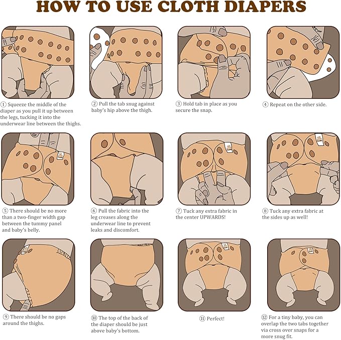 Mama Koala 3.0 Pocket Cloth Diapers for Babies with AWJ Lining, 6 Pack with 6 4-Layer Natural Cloth Diaper Inserts - Reusable and Washable Pocket Diapers (Hope in The Desert)