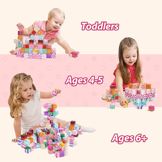 Magnetic Blocks Candy Land Edition, Magnetic Tiles Building Blocks Boys & Girls Toys Age 3-5 4-8 5-7 Sensory Gift for Kids，Magnets Cubes，Upgraded STEM Gift 1.2 Inches