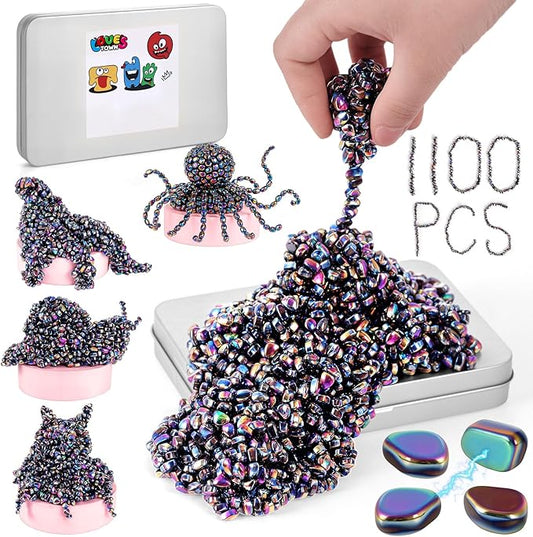 LovesTown 1100PCS Ferrite Putty Stones, Fidget Magnetic Beads Desk Toys for Men Women Teens Office Party 5mm Colorful