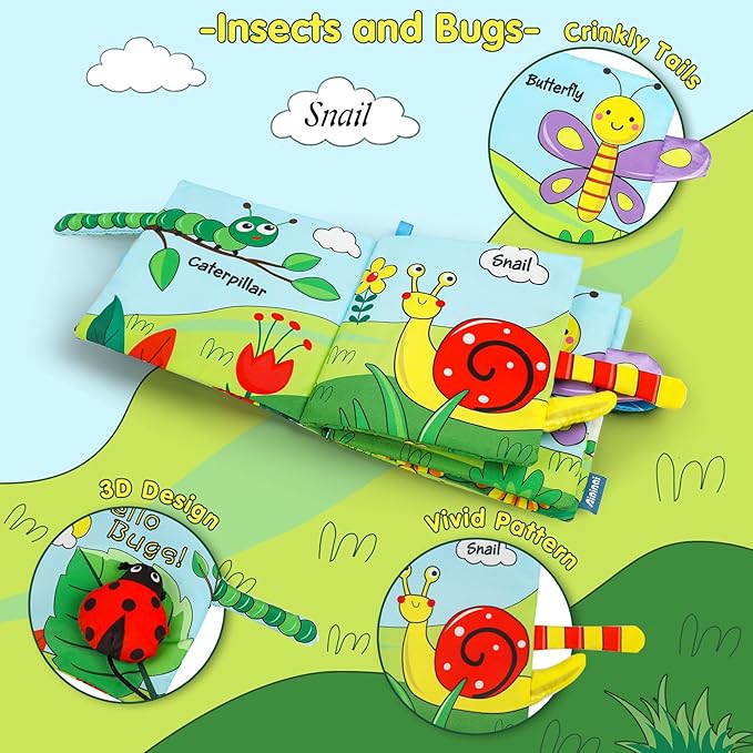 Soft Baby Books High Contrast Toy, Touch and Feel Crinkle Cloth Book Infant Toy with Non-Toxic Fabrics, Baby Shower, Thank You Gifts for Newborn Boys and Girls 0-6-12 Months