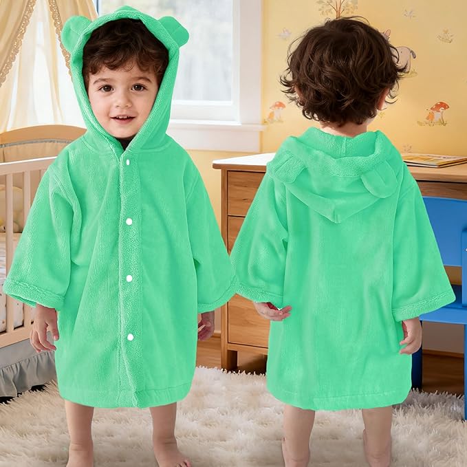 VOOVA & MOVAS Toddler Bath Towel with Bear Ear Hood, 0-3Years | 100% Cotton, Ultra-Soft & Absorbent | Gentle for Sensitive Skin, Bath, Pool & Beach Towel | Newborn, Mint Green