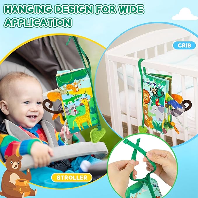 Soft Baby Book - Baby Toy - Newborn Boys Girls Shower Gift - Tummy Time Toy for Infant 0-6 6-12 Months - Touch and Feel Sensory Crinkle Book with Teether for Toddler