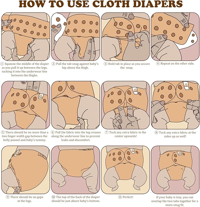 Mama Koala 3.0 Pocket Cloth Diapers for Babies with AWJ Lining, 6 Pack with 6 4-Layer Natural Cloth Diaper Inserts - Reusable and Washable Pocket Diapers(Simply Neutrals)