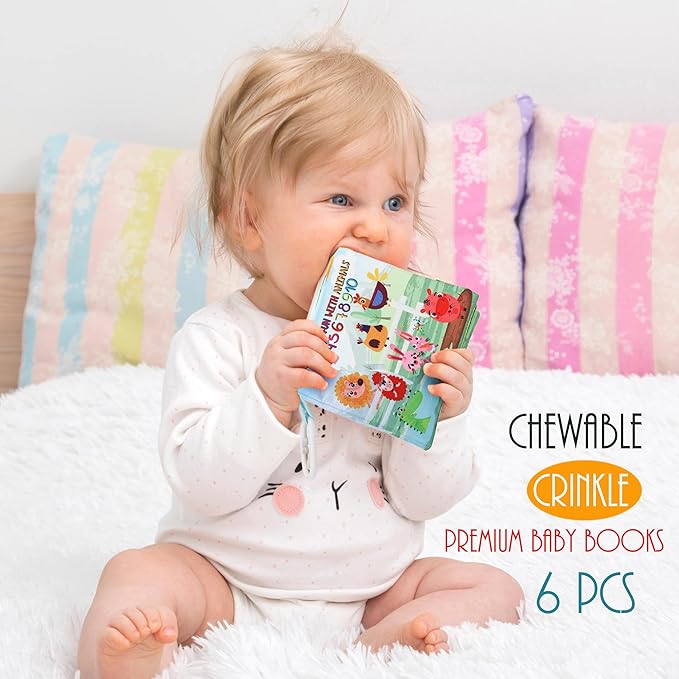 Baby Books Toys Gifts, Touch and Feel Cloth Crinkle Books for Babies,Infant Toddler Baby 0-3-6-12-18 Months, Early Learning Toys 6 to 12 Months 1-2 Years Old, Easter Shower Gift for Boys Girls,6 PCS