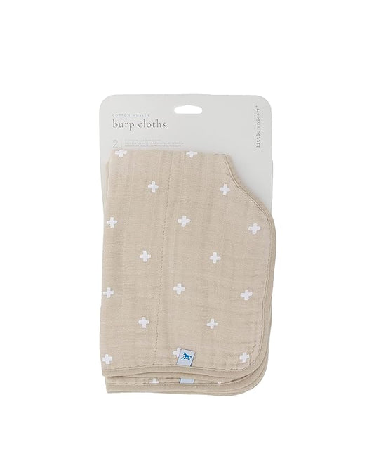 Little Unicorn Ultra-Absorbent Premium Burp Cloth 2 Pack | Soft on Baby's Skin | Larger Size | Ergonomic Design | Set of 2 (Taupe Cross)