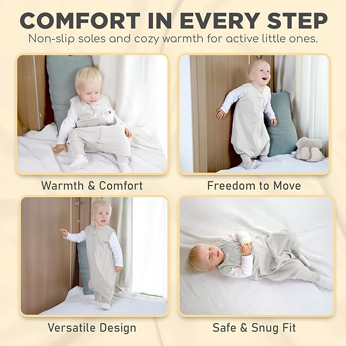 Mama Cheetah Toddler Sleep Sack with Feet, 0.5 TOG Organic Cotton Baby Sleeping Bag with Legs, Baby Wearable Blankets for Walkers w/ 2-Way Zipper, Baby Sleep Sack for Girls & Boys, Early Walker 3-4 T