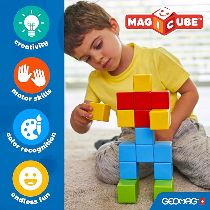 Geomag Magicube 64pcs Magnetic Blocks - Magnetic Building Blocks for Toddlers 1-3, Montessori Toys for 1+ Year Old, Autism Sensory Product, Magnets for Kids