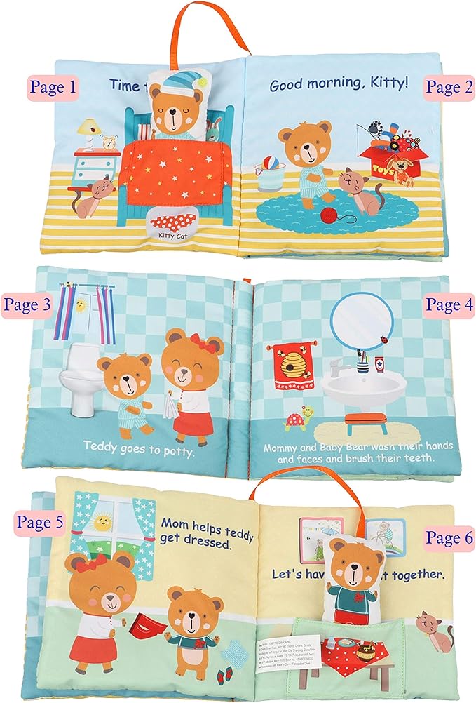 Teddy Bear Baby Toy Cloth Crinkle Books for Babies Infant Toddler, Soft Toys 0-6-12 Months Activity Tummy Time Mirror Toy, Gifts for Boys Girls Baby Shower, 1-2-3 Years Old-Morning