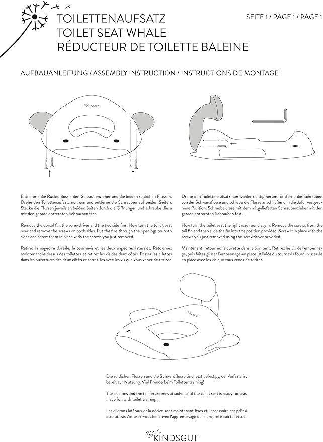 Kindsgut Potty Training Seat in whale design, designed in Germany, suitable for all toilet shapes non-slip toilet seat, Light Grey