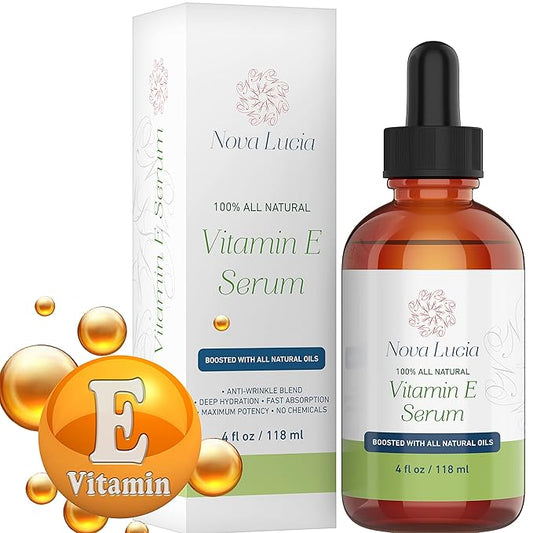 Nova Lucia Organic Vitamin E Oil – Pure Vitamin E for Skin, Face & Hair | Scar & Stretch Mark Treatment, Natural Moisturizer for Soft, Smooth, Hydrated Skin – 4 oz