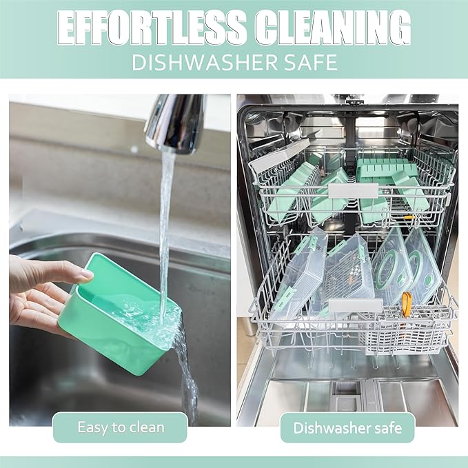 Stackable Snackle Box Container with 2 Lids, 14 Compartments - BPA-Free Snackle box Organizer, Dishwasher & Microwave Safe Reusable Snacklebox for Veggies, Fruits, Charcuterie, Snacks (Green, 2 Pack)