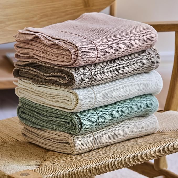 Knitted Organic Cotton Baby Blanket- Swaddle Blanket, 30" x 40" Soft Receiving Blanket for Newborn (Fog)