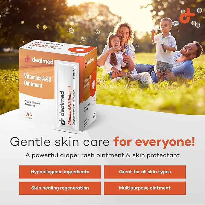 Dealmed A&D Ointment | Diaper Rash Cream for Baby with Vitamins A & D | Moisturizing Skin Protectant | Soothes and Nourishes | Healing Ointment for Dry and Cracked Skin (144 Packets/Box, Case of 6)