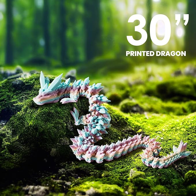 30'' 3D Printed Dragon - 3D Printed Toys, Articulated Crystal Dragon Large Rainbow Animal Fidget Toy, Decor Huge Dragons Collectible Figurines(Mixcolor1,30inch)