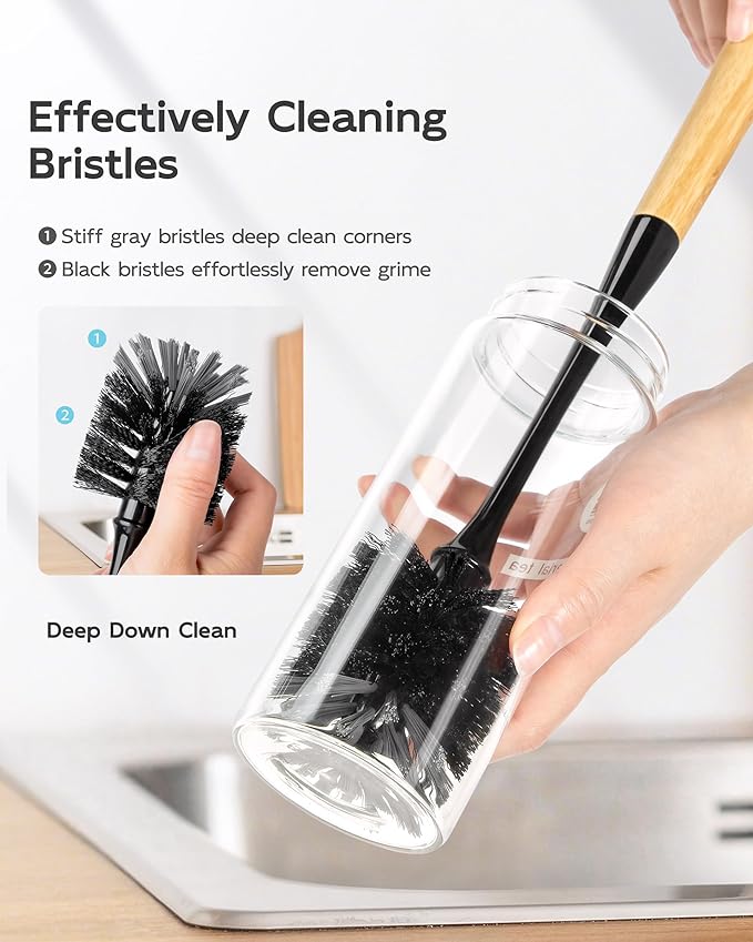 MR.SIGA Water Bottle Brush, Long Handle Bottle Brush for Water Glasses, Baby Bottles, Sports Bottles Cleaning, Black, 2 Pack