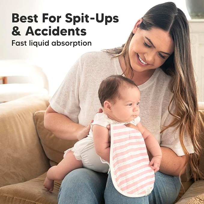 5-Pack Muslin Burp Cloths Baby Boy, Girl - Very Absorbent Baby Burp Cloth Rags, 8-Layers Viscose Derived from Bamboo Cotton Muslin Towel, Super Soft Spit Up Rags, No Shrink Washcloths (Sweet Charm)