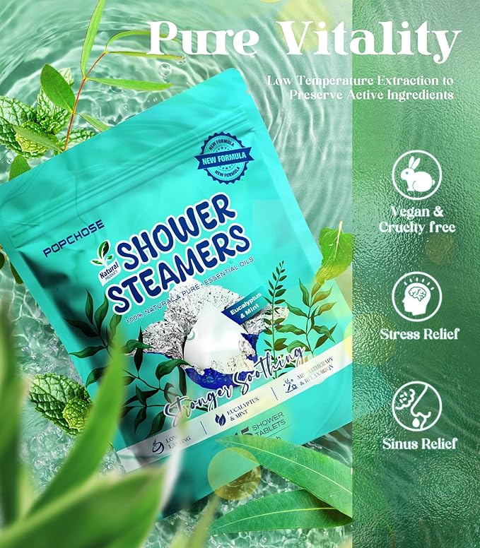 POPCHOSE Shower Steamers Aromatherapy - Eucalyptus for Shower, Stress Relief & Self Care- Home SPA Gifts, Birthday Gift for Women & Men, Shower Steamers for Sinus Relief, Quick Relief Nasal Congestion