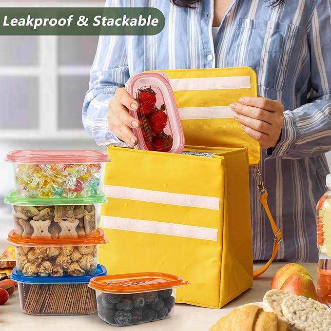 20pcs Snack Containers with Lids, 9.5 Oz Snack Containers for Kids & Adults, Bento Lunch Boxes with 10 Spoons, Lightweight and stackable, Microwave, refrigerator safe，BPA-free(4 Colors)