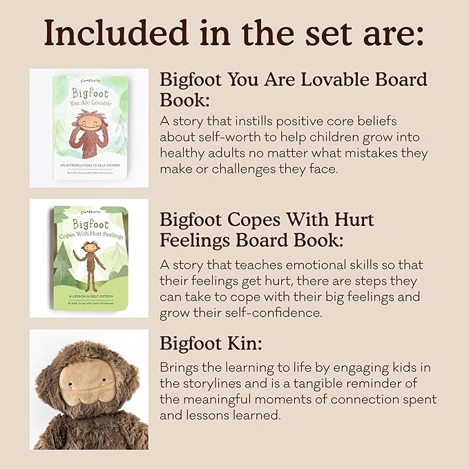 Slumberkins 14" Bigfoot Kin & 2 Board Books Complete Set Bundle | Soft Plush Toy for Ages 0+ | Enhances Self-Esteem & Positive Relationships (Bigfoot Kin Plush + 2 Board Books)
