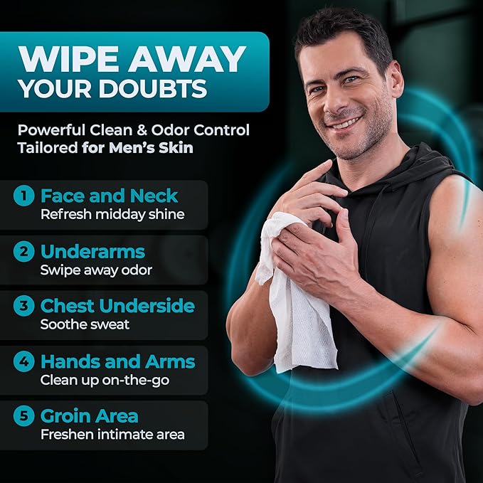Body Wipes for Men (2pk) - 100 XL No Rinse Shower Sheets + 8 Travel Bath Wipes - 9"x12" After Gym Adult Washcloths - Mens Deodorant, Face Towels, Hunting & Camping Essentials, Survival Gear & Supplies