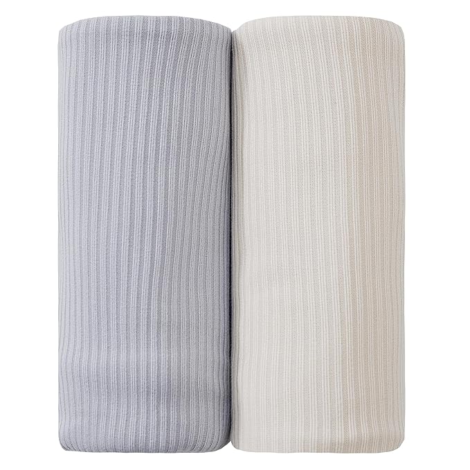 Viviland Jersey Swaddle Blanket, Ultra Soft Stretchy Receiving Blanket for Newborn, Baby Swaddle Wrap for Boys & Girls, 2 Packs,40 x 30 in, Grey & Pink