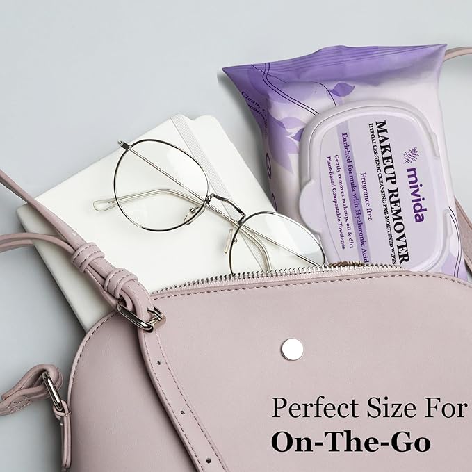 mivida Hypoallergenic Makeup Remover Wipes | 2 Pack of 25 Count With Hyaluronic Acid | Fragrance Free, Alcohol Free, Plant Based Wipes