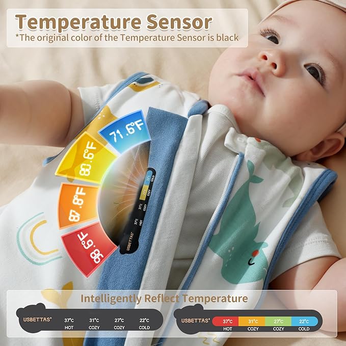 1.0 Tog 2.5 Tog Baby Sleep Sack, 100% Cotton Baby Sleeping Bag 3-24M, 2-Way Zipper Baby Wearable Blanket